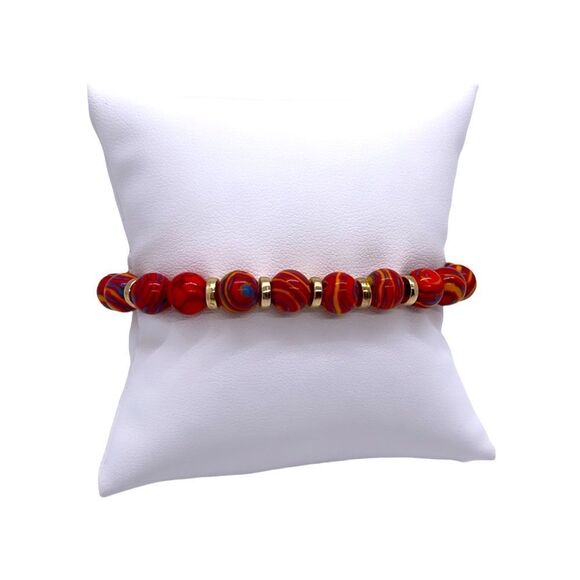 NWT Wool + Pepper Co. Red Malachite & Gold Beaded Bracelet - Picture 2 of 4